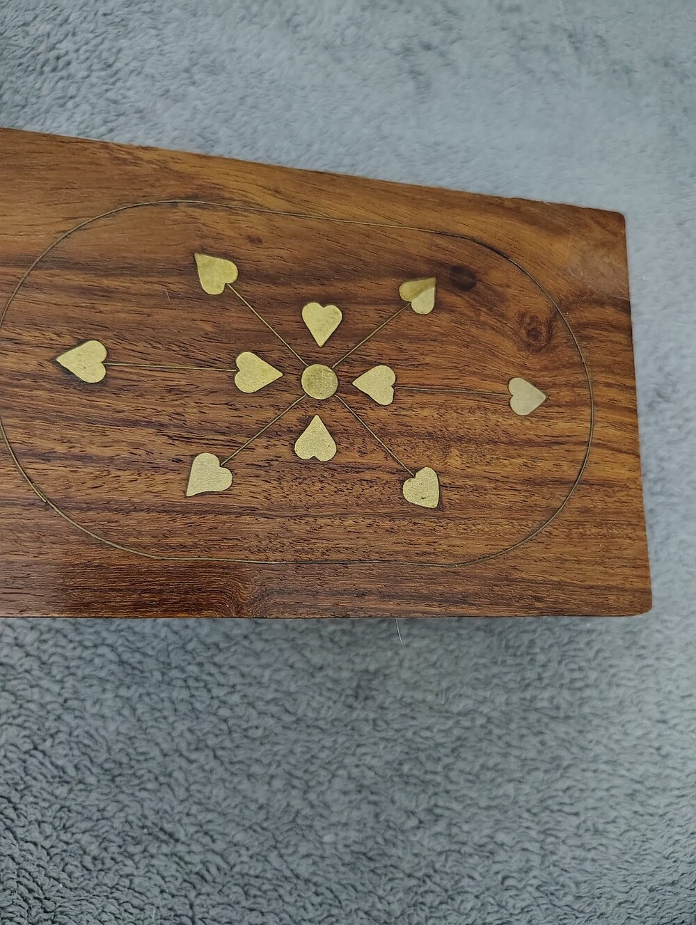 Wooden Jewelry Box with Brass Inlay - Brown - Picture 2 of 8